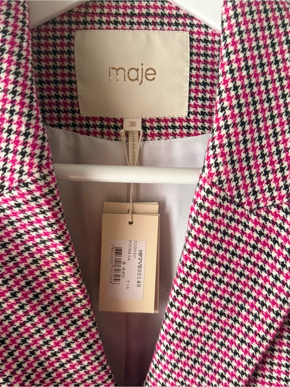 Maje Pink Houndstooth Double-Breasted Blazer - Picture 3 of 16
